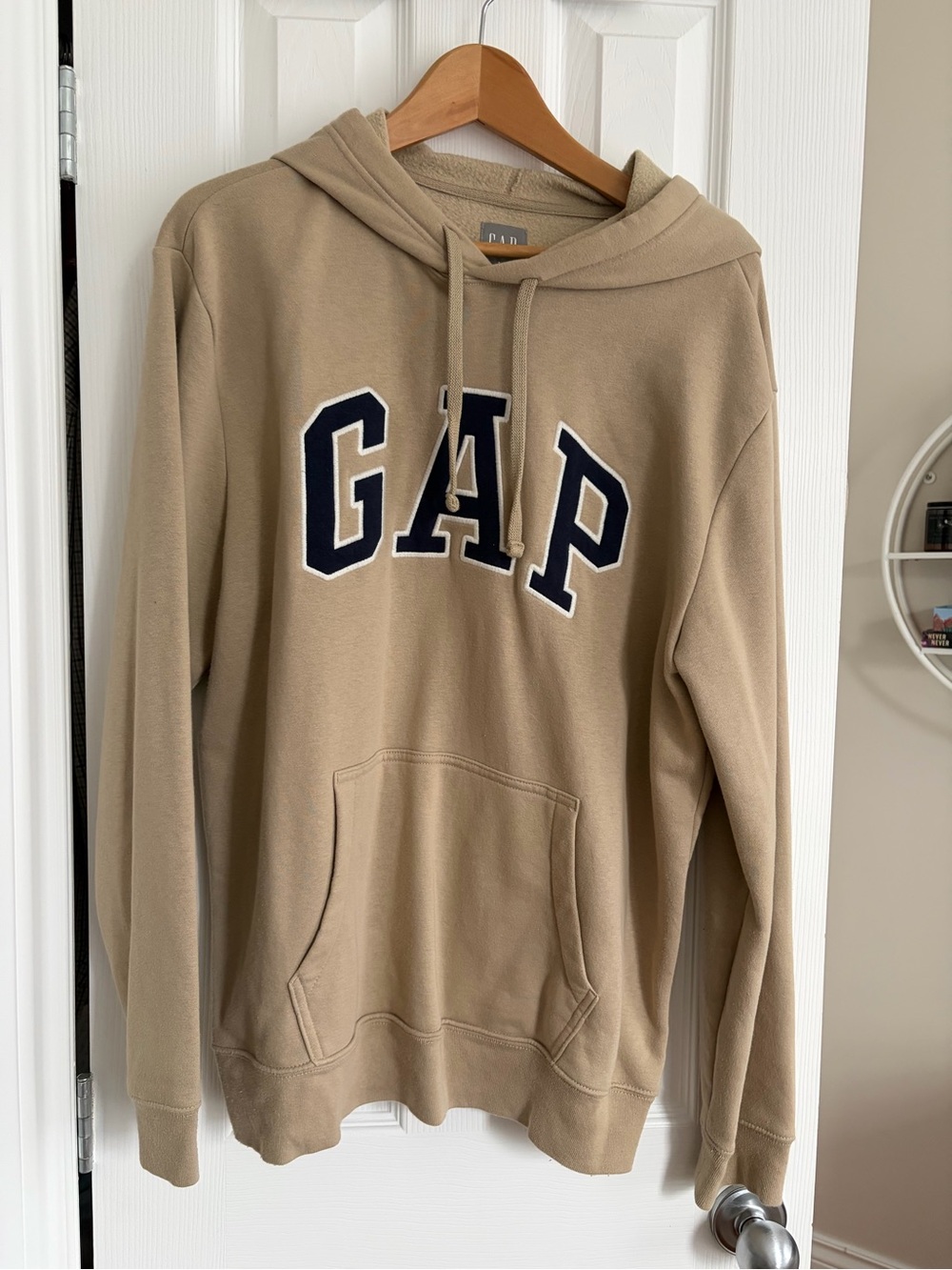 GAP Men's Hoodie in Khaki with Navy Logo